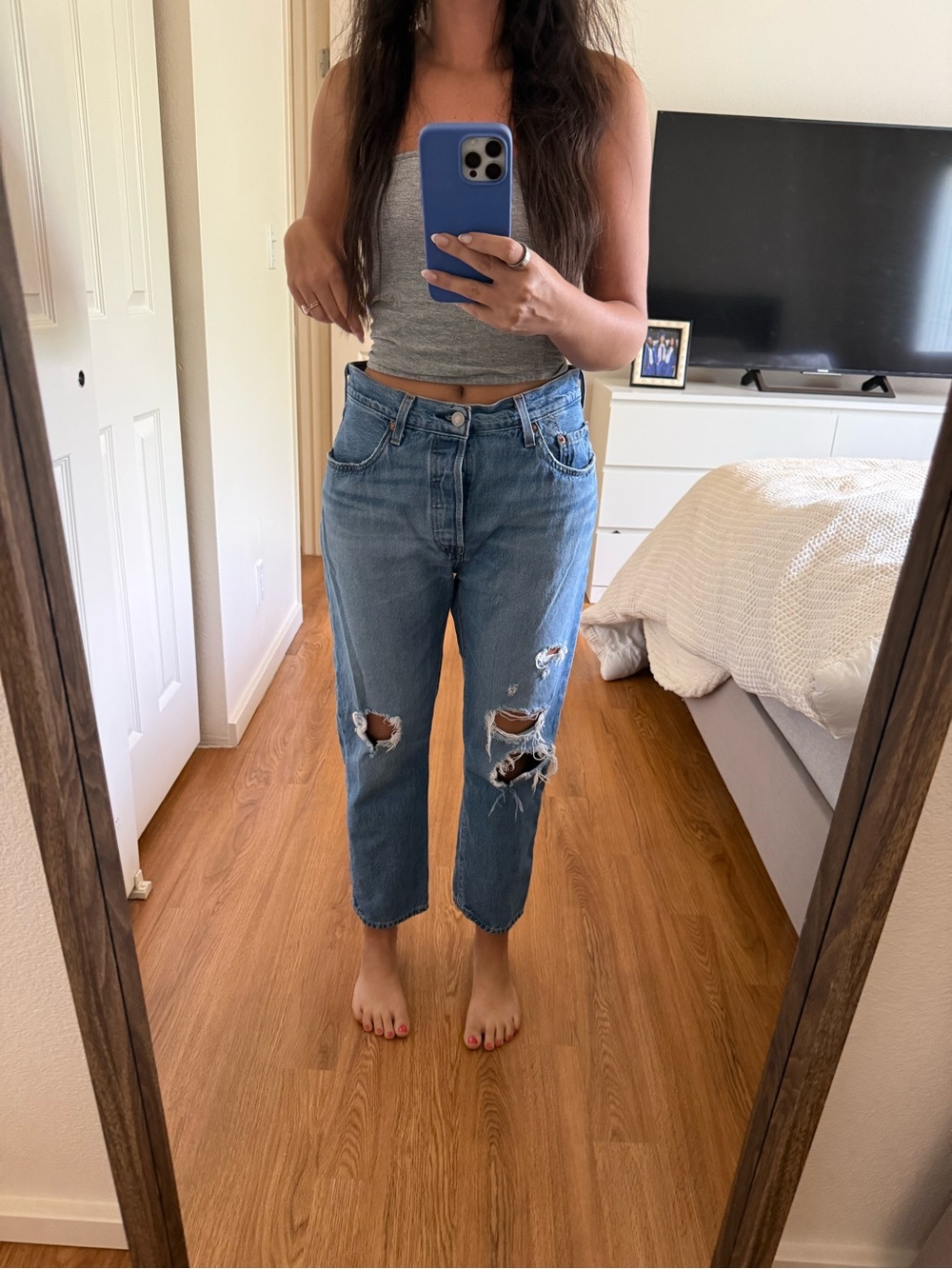 Levi's Women's Distressed Boyfriend Jeans - Light Blue
